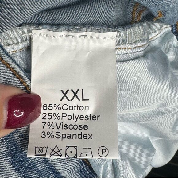 High Waisted Distressed Denim Jeans with Pink Patches, New XXL (14) - Picture 7 of 14